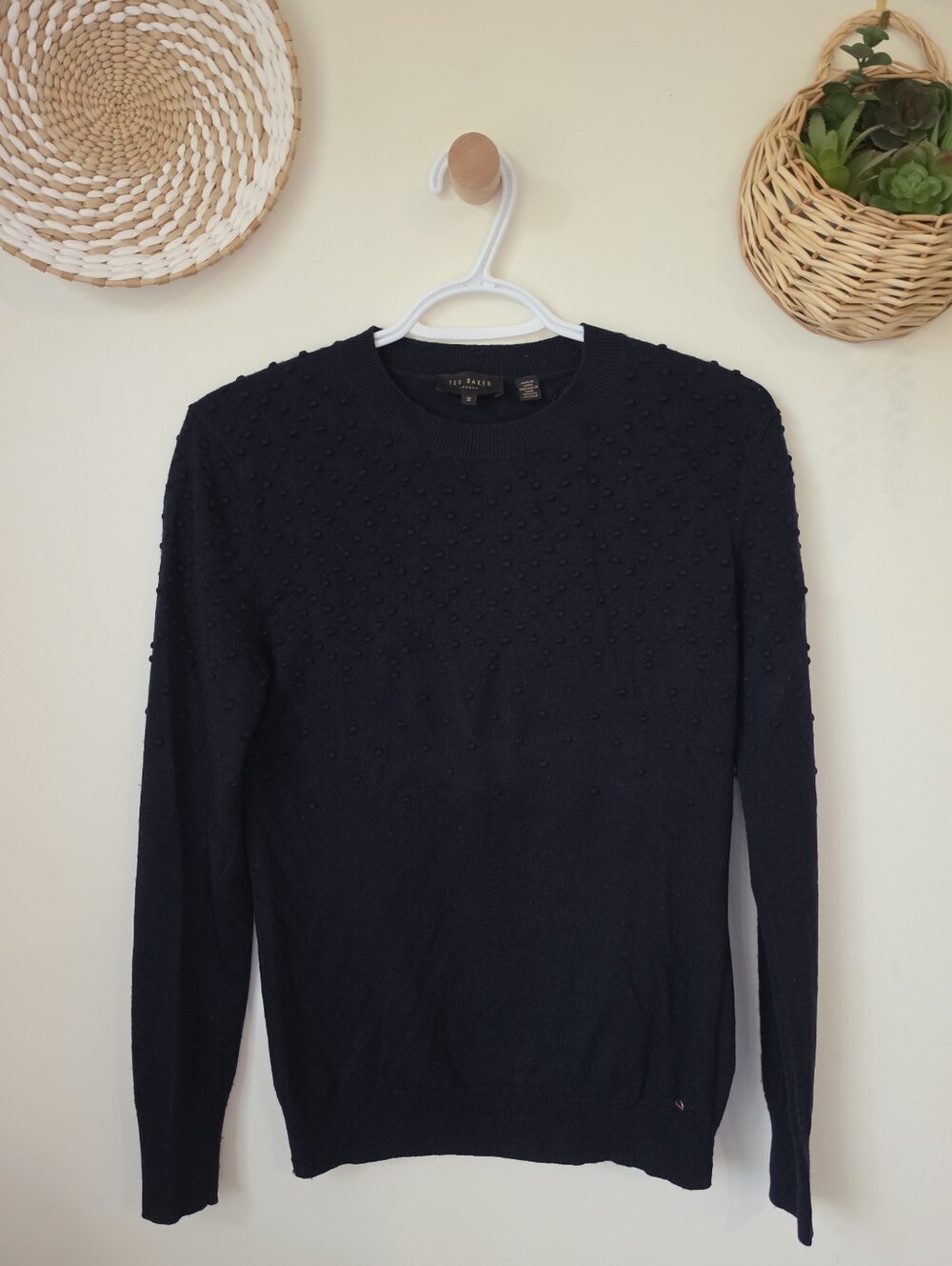 Ted Baker London Sabria Navy Wool Cashmere Bobble Knit Sweater